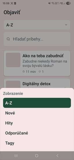 Menu Objavit v aplikácii
