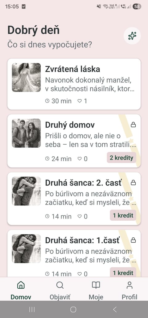 Rozhranie aplikácie s dennými príbehmi