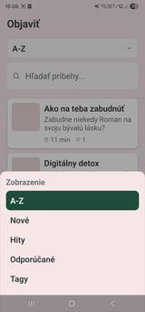 Menu Objavit v aplikácii